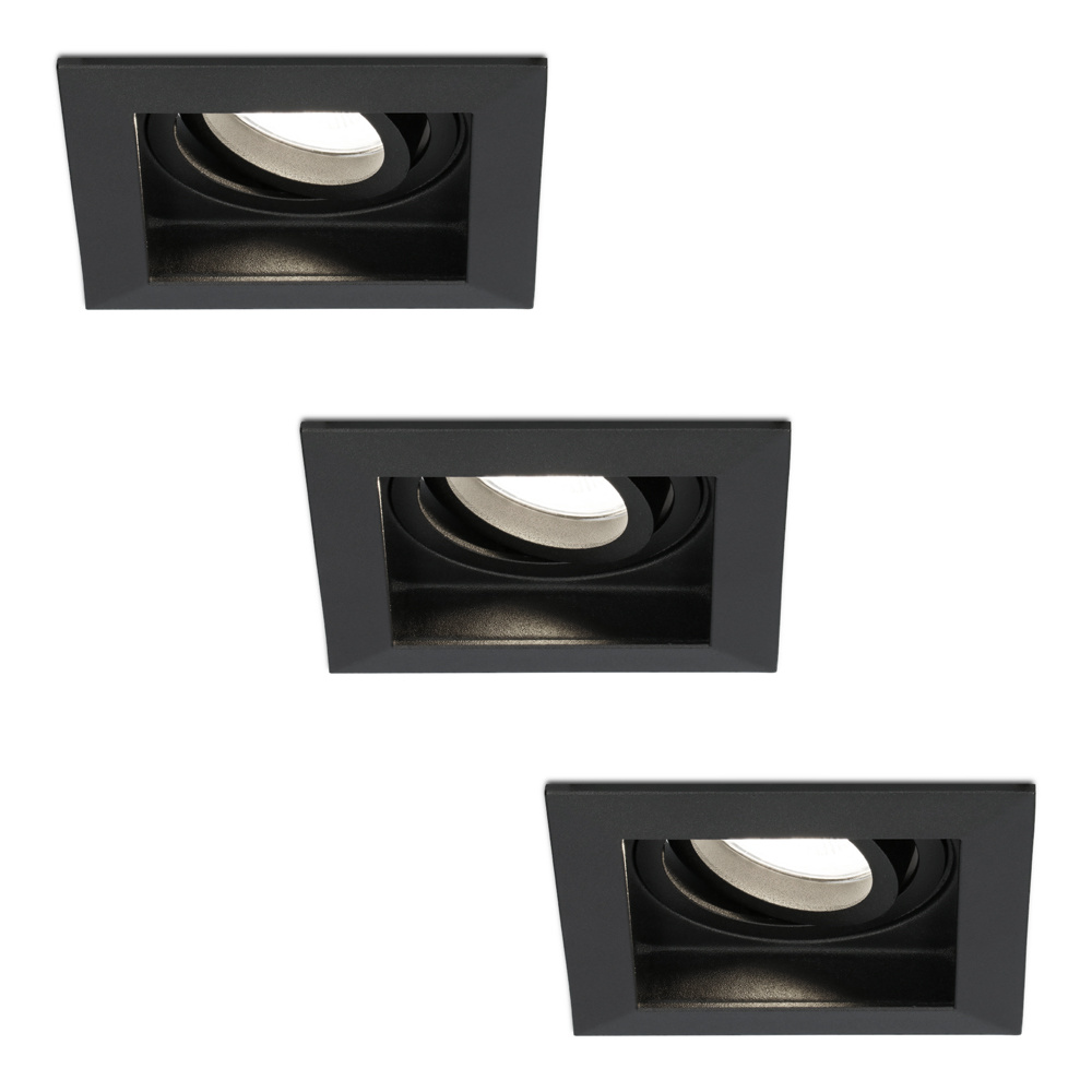 HOFTRONIC 3x Durham dimbare LED inbouwspots - Kantelbaar - Vierkant - Verzonken - Zwart - 5W - GU10 