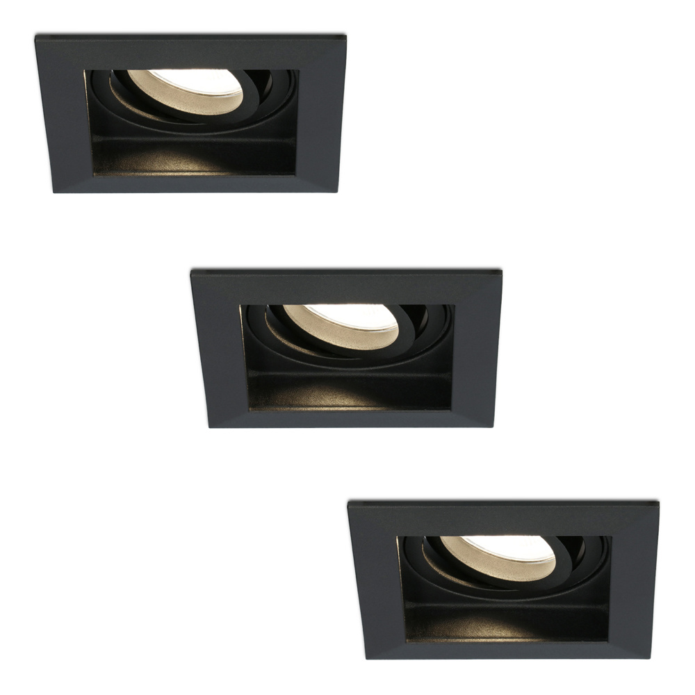 HOFTRONIC™ 3x Durham dimbare LED inbouwspots Kantelbaar Vierkant Verzonken Zwart 5W GU10 Plafondspots 2700K warm licht IP20