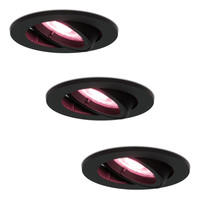 Satz von 3 intelligenten WiFi LED-Einbaustrahler Oslo dimmbar RGBWW Schwenkbar Schwarz IP20