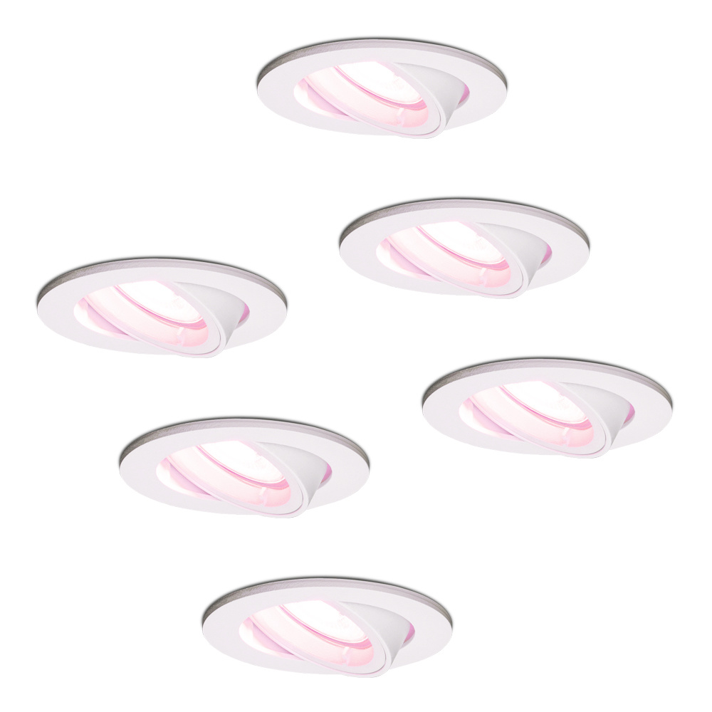 Hofronic Set van 6 Dublin Smart inbouwspots WiFi Bluetooth Bestuurbaar via App RGBWW Dimbaar Wit kantelbaar IP20 Google home , Alexa en Siri Smart spotjes