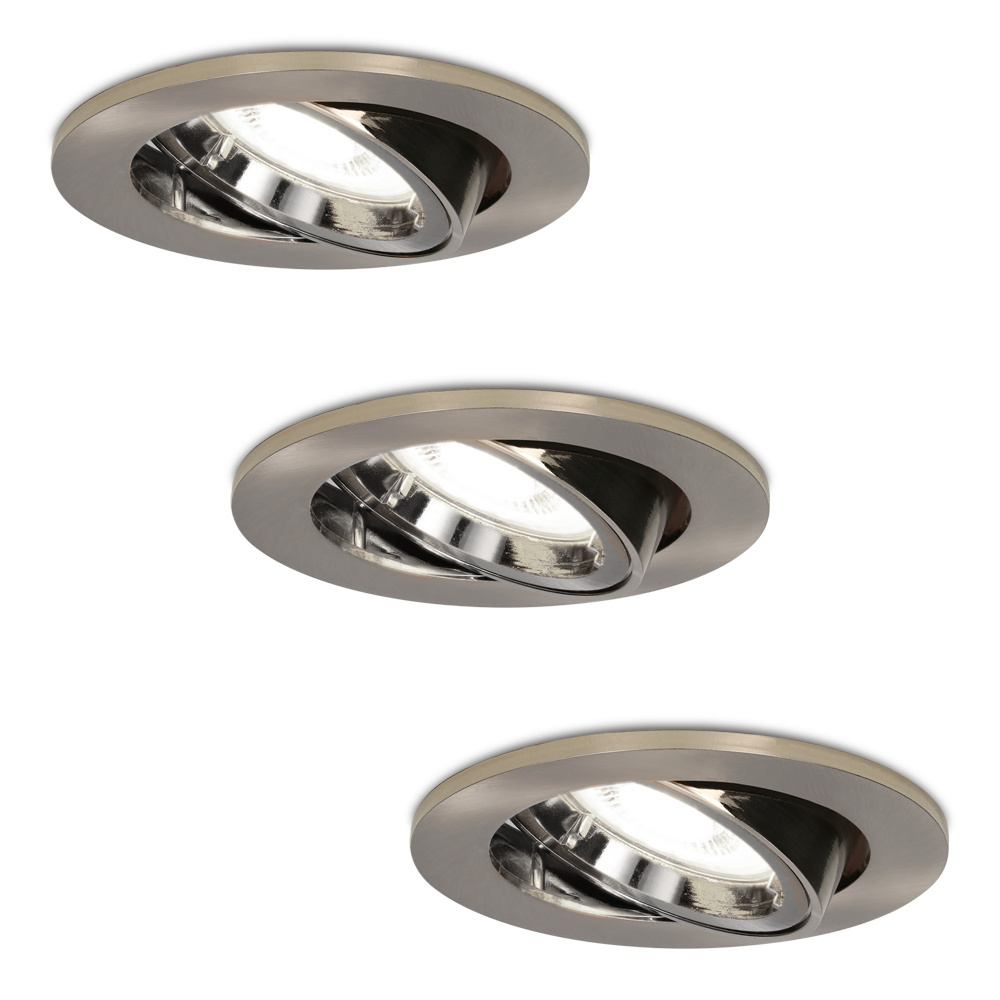 3x HOFTRONIC Lublin - Kantelbare inbouwspot - LED - Rond zaagmaat 80mm - RVS - Dimbaar - 5 Watt - 350 lumen - 230V - 6400K Daglicht wit - Verwisselbare GU10 - Plafondspots - Inbouw