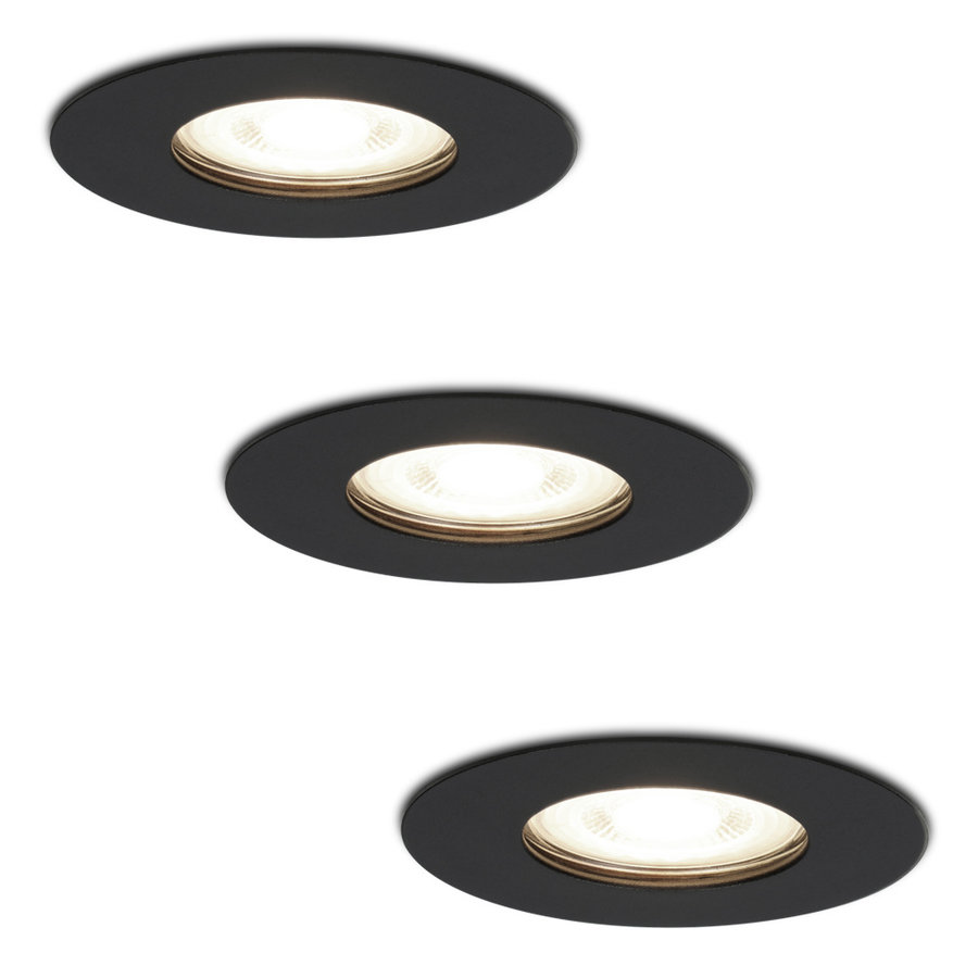 Set van 3 dimbare LED inbouwspots Bari zwart GU10 5 Watt 4000K IP65