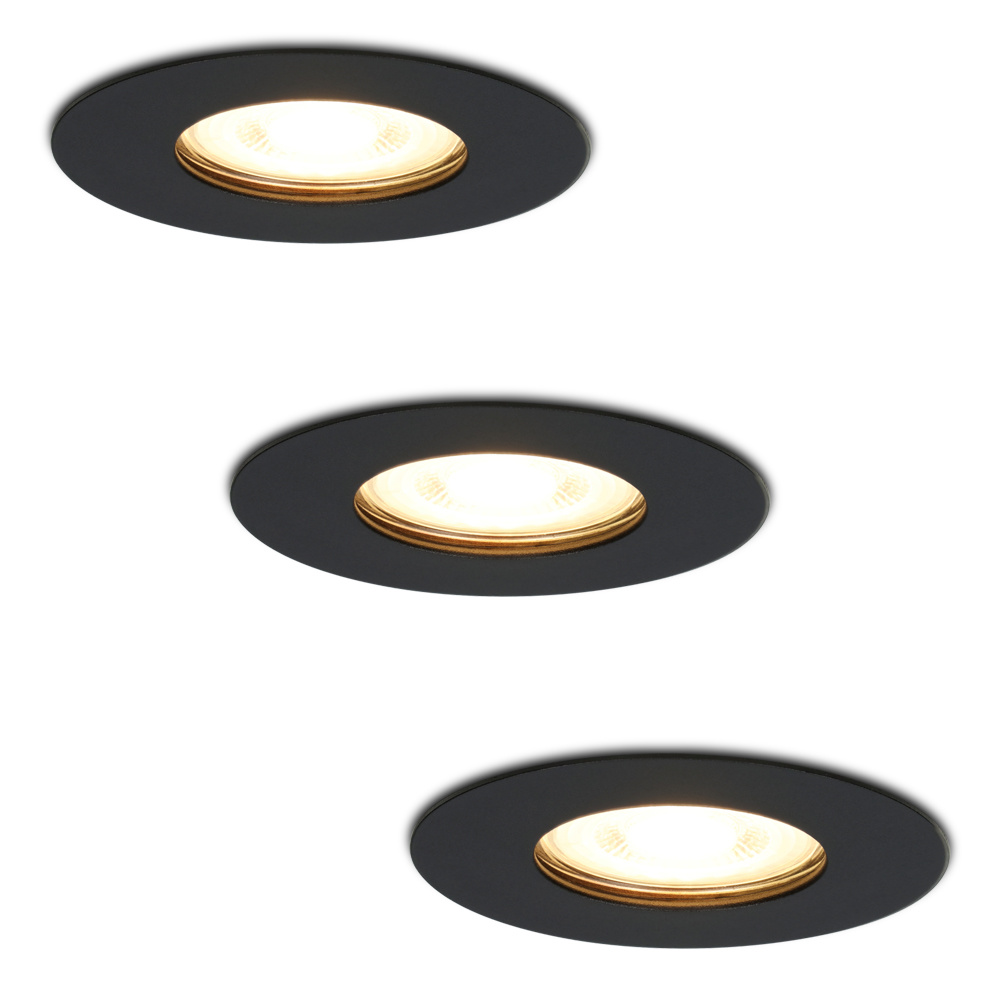 Set van 3 dimbare LED inbouwspots Bari zwart GU10 5 Watt 2700K IP65 spuitwaterdicht