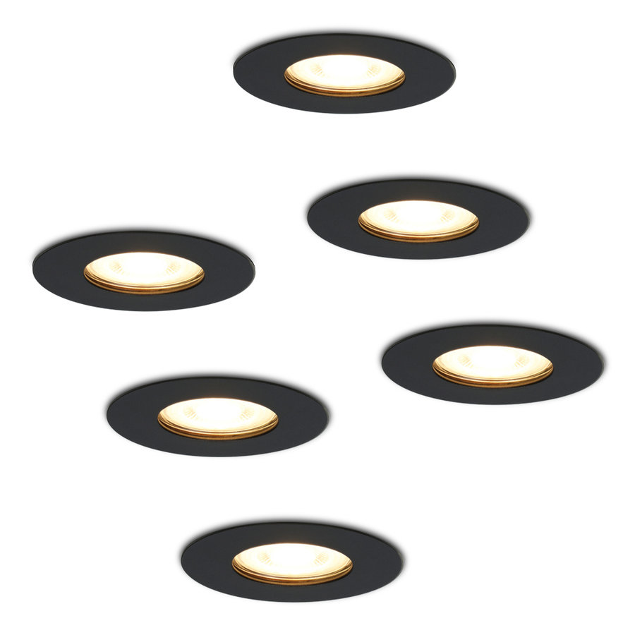 HOFTRONIC™ Set of 6 dimmable LED spotlights Bari black GU10 4.5 Watt 2700K  IP65 splashproof