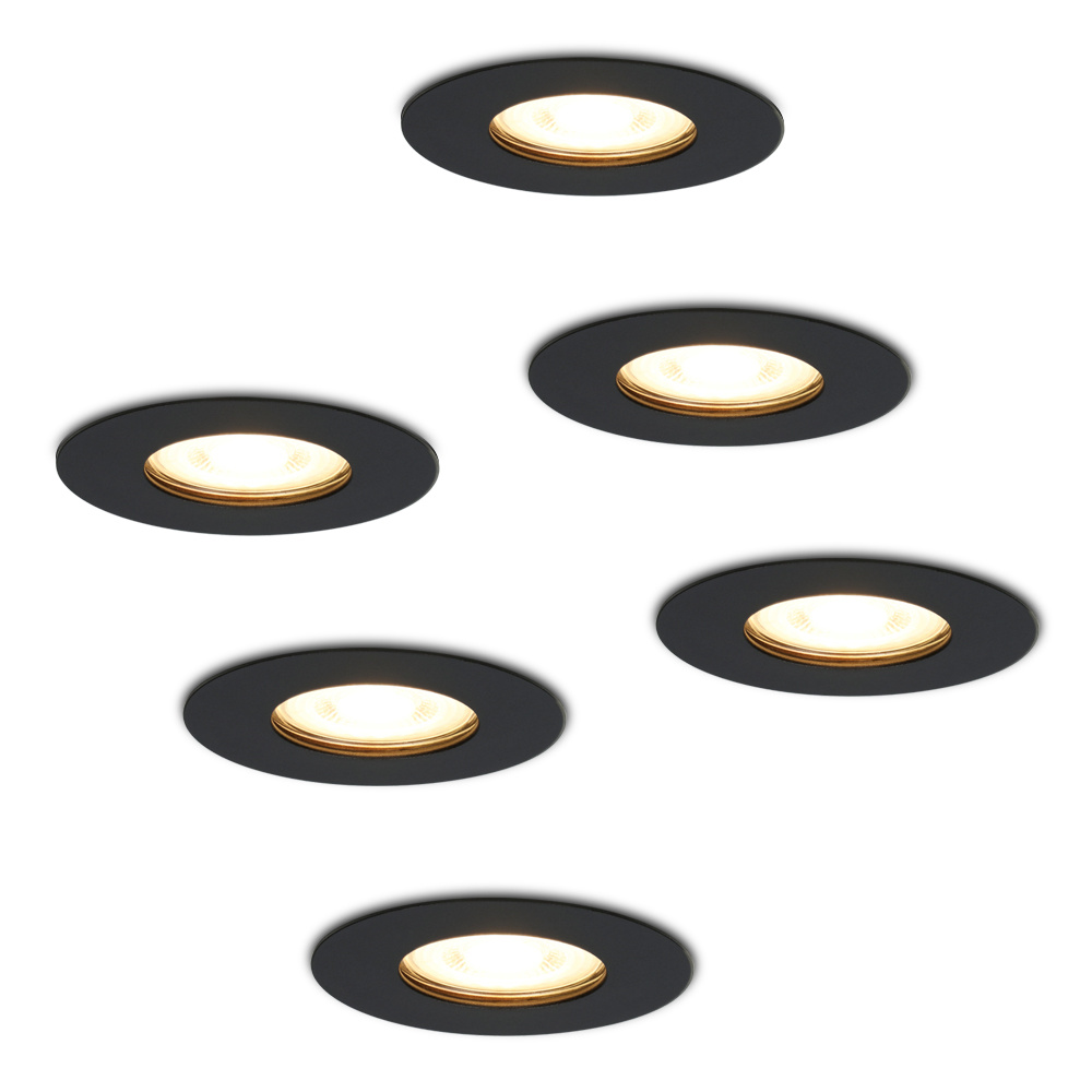 Hofronic Set van 6 dimbare LED inbouwspots Bari zwart GU10 4.5 Watt 2700K IP65 spuitwaterdicht