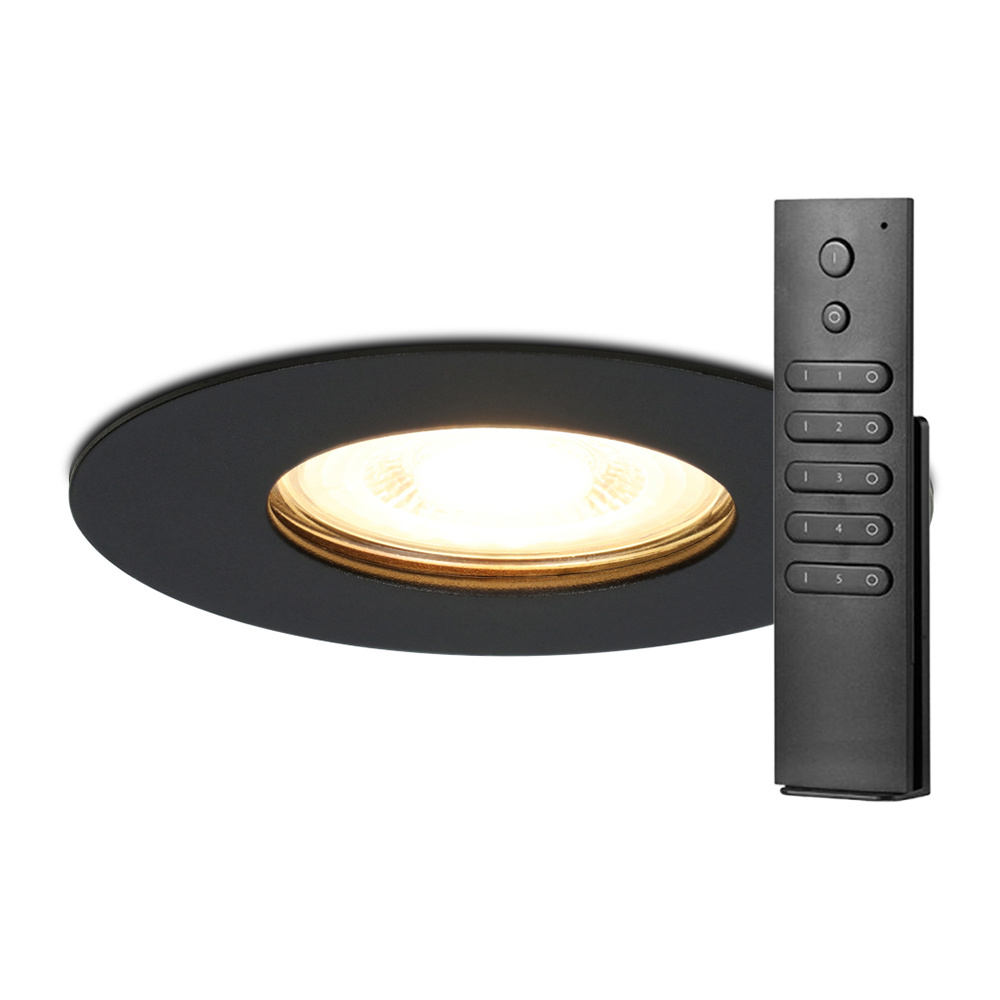 HOFTRONIC™ Set van 12 dimbare LED inbouwspots Bari zwart GU10 5 Watt 2700K IP65 waterdicht incl. afstandsbediening