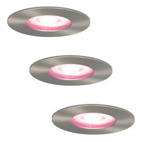 Satz von 3 intelligenten WiFi dimmbaren RGBWW LED-Einbaustrahlern Bari Edelststahl 5,5 Watt IP65 spritzwassergeschützt