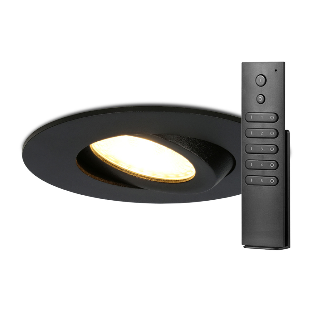 HOFTRONIC Set van 6 stuks LED inbouwspots Napels IP65 8 Watt 2700K dimbaar 360 kantelbaar zwart inc