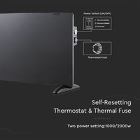 Glazen Paneelverwarmer - Elektrische kachel - Panel Heater - Paneelverwarming - Portable Heater - Elektrische verwarming - Zwart