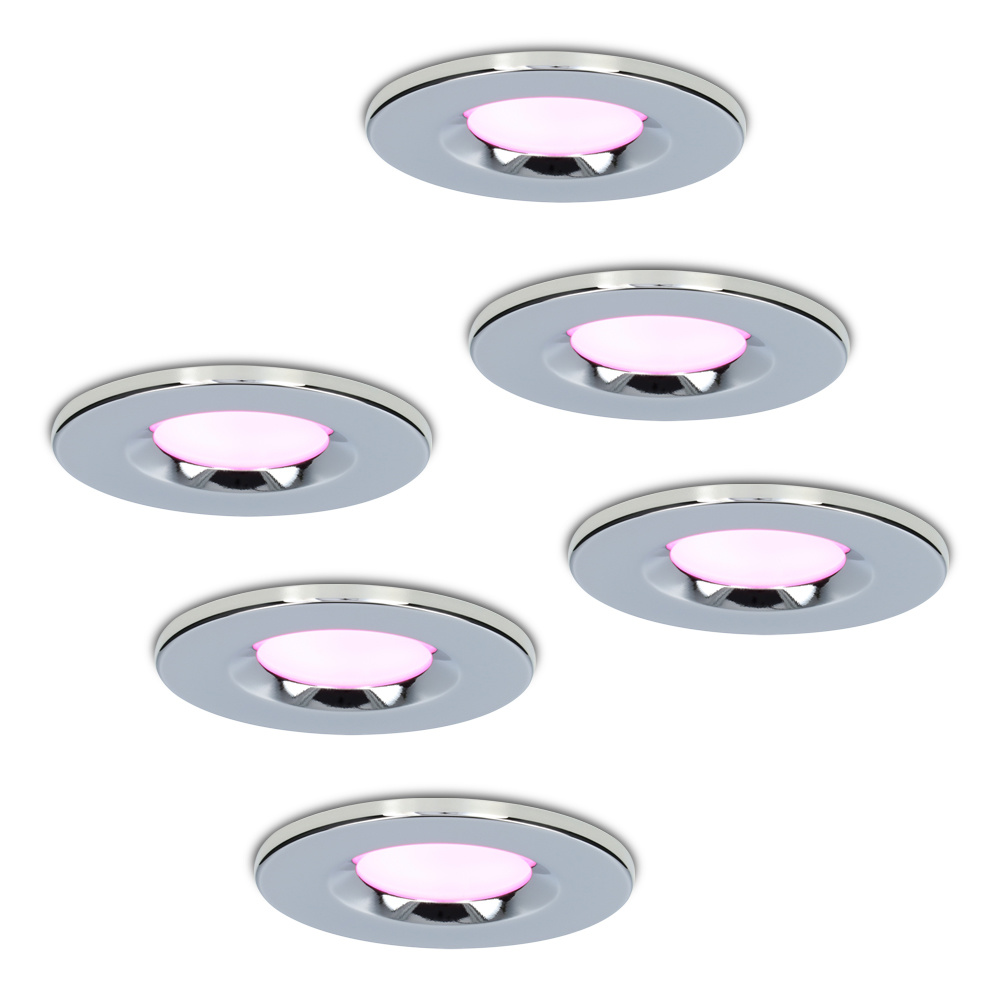 Homeylux Set van 6 stuks smart WiFi LED inbouwspots Venezia RGBWW 6 Watt IP65 Chrome