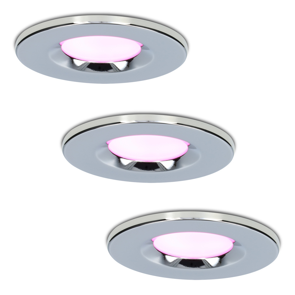 Homeylux Set van 3 stuks smart WiFi LED inbouwspots Venezia RGBWW 6 Watt IP65 Chrome