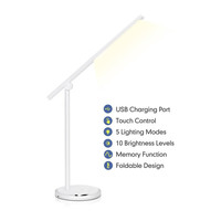 Vince dimbare LED bureaulamp - Kantelbaar - Lichtkleur instelbaar via touchpad - USB oplaadbaar - Flikkervrij - Bureauverlichting voor binnenruimtes