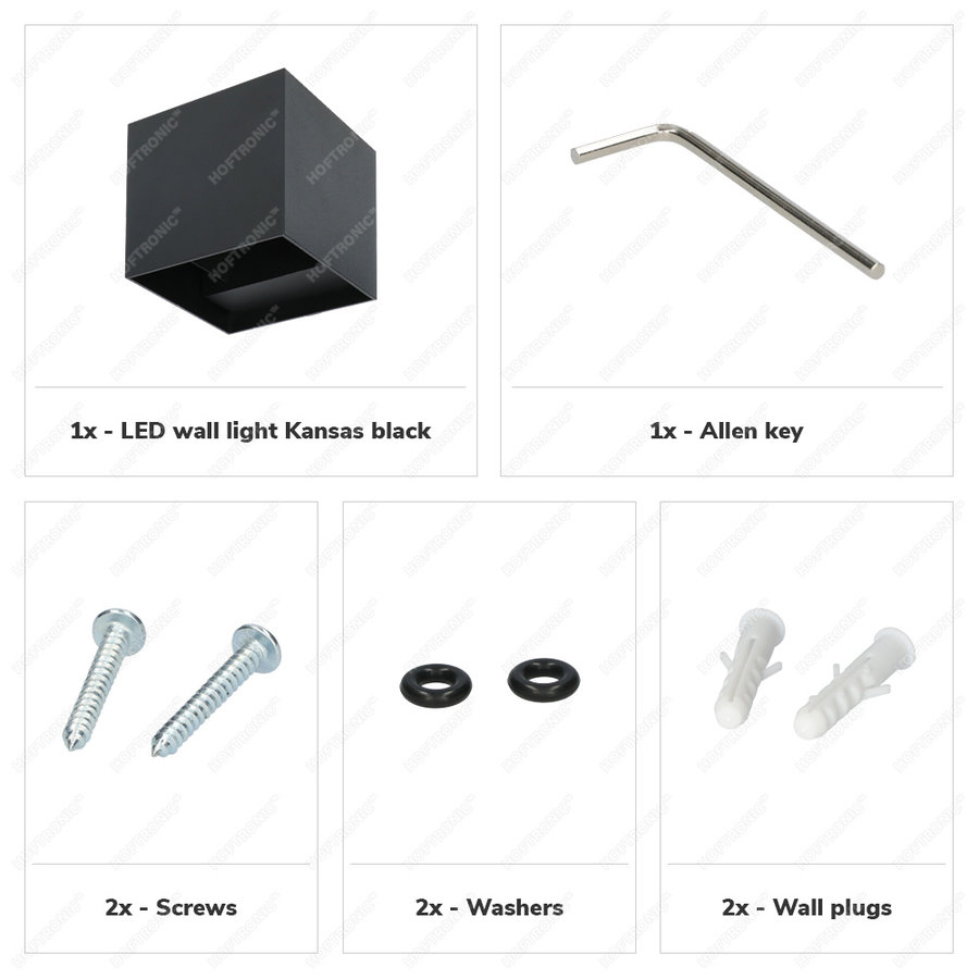 Kansas LED-Wandleuchte - IP65 - 3000K warmweiß - 7 Watt - Up & Down Licht - Würfel - Für den Außen- und Innenbereich - Schwarz