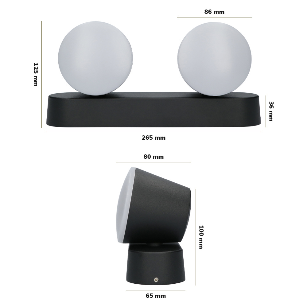 Memphis dubbele LED wandlamp - 12 watt - Warm wit 3000K - Kantelbaar - Voor binnen en buiten - Wandspot - Zwart voor binnen en buiten