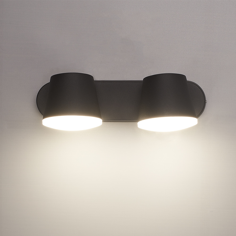 Memphis dubbele LED wandlamp - 12 watt - Warm wit 3000K - Kantelbaar - Voor binnen en buiten - Wandspot - Zwart voor binnen en buiten