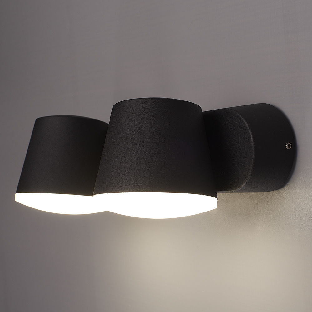Memphis dubbele LED wandlamp - 12 watt - Warm wit 3000K - Kantelbaar - Voor binnen en buiten - Wandspot - Zwart voor binnen en buiten