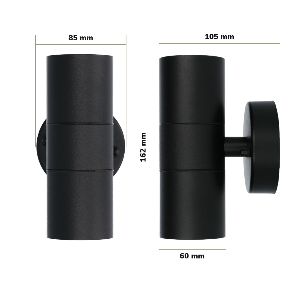 Blenda dimbare LED Wandlamp - 2700K warm wit - GU10 - Rond - Up & Down light - Zwart - IP44 voor buiten voor binnen en buiten