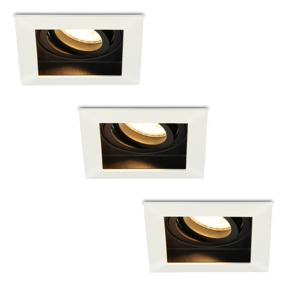 HOFTRONIC 3x Durham dimbare LED inbouwspots - Kantelbaar - Vierkant - Verzonken - Wit - 5W - GU10 - 