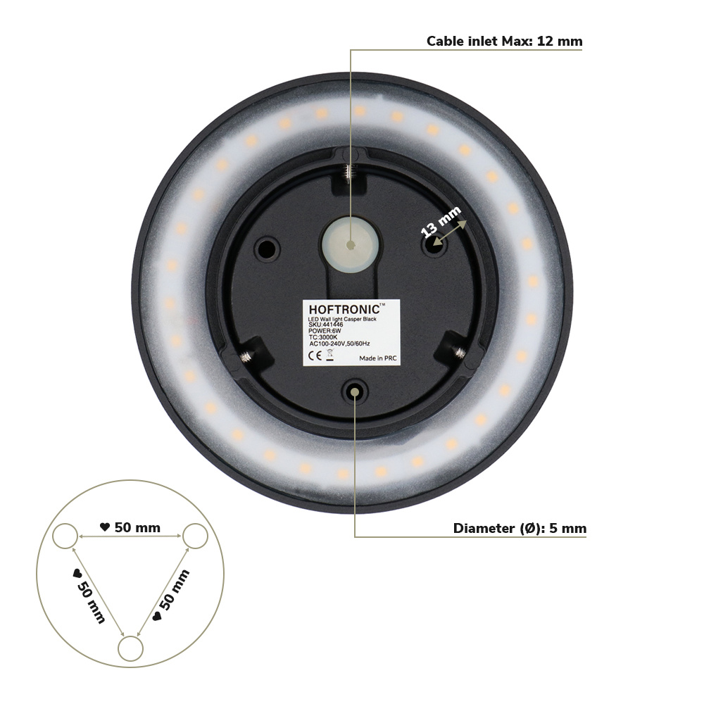 Casper LED Wandlamp Zwart - 3000K warm wit - 6 Watt - Rond - Muurlamp voor binnen en buiten voor binnen en buiten
