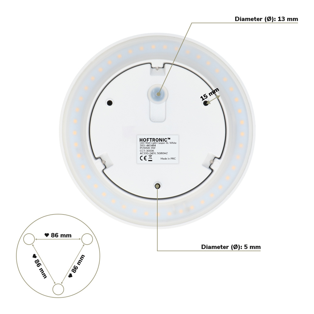 Casper XL LED Wandlamp Wit - 3000K warm wit - 9 Watt - Rond - Muurlamp voor binnen en buiten voor binnen en buiten