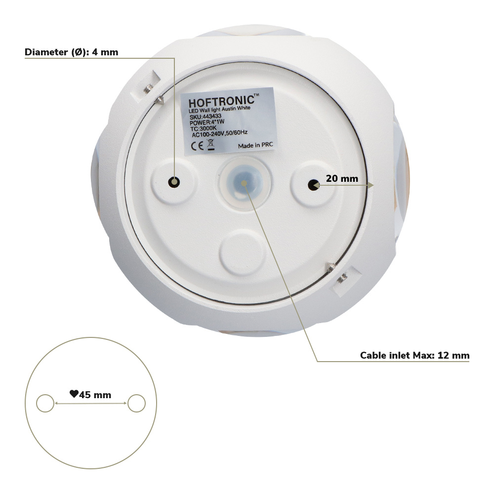 LED Wandlamp Austin wit 4 Watt 3000K 4 Lichts IP54 spatwaterbestendig 3 jaar garantie voor binnen en buiten