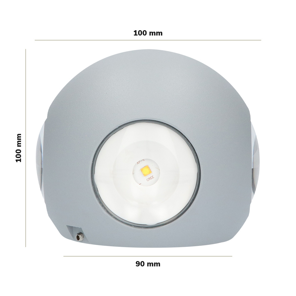 Austin LED wandlamp - 3000K warm wit - Rondom verlicht - Vierzijdig oplichtend - 4 watt - Up & down - Rond - Globe - Voor buiten en binnen - Grijs vo