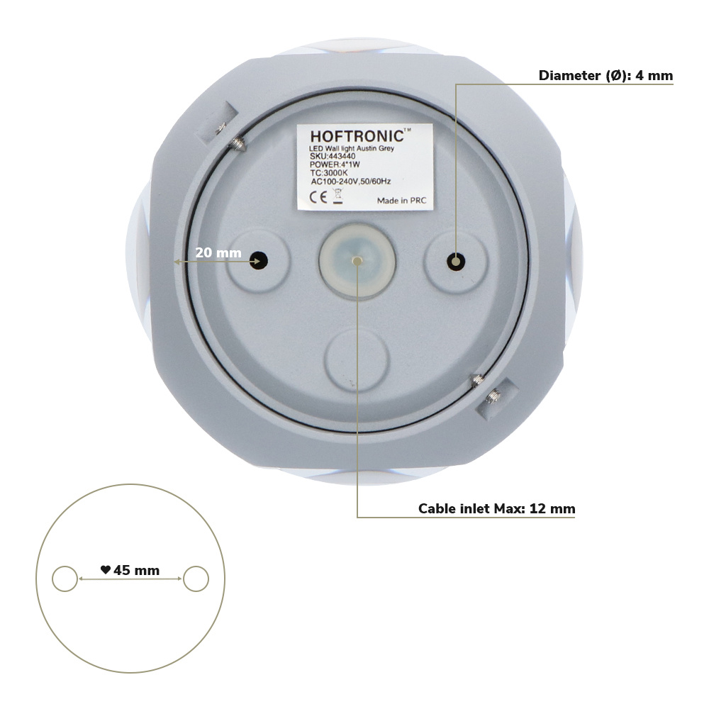 Austin LED wandlamp - 3000K warm wit - Rondom verlicht - Vierzijdig oplichtend - 4 watt - Up & down - Rond - Globe - Voor buiten en binnen - Grijs vo