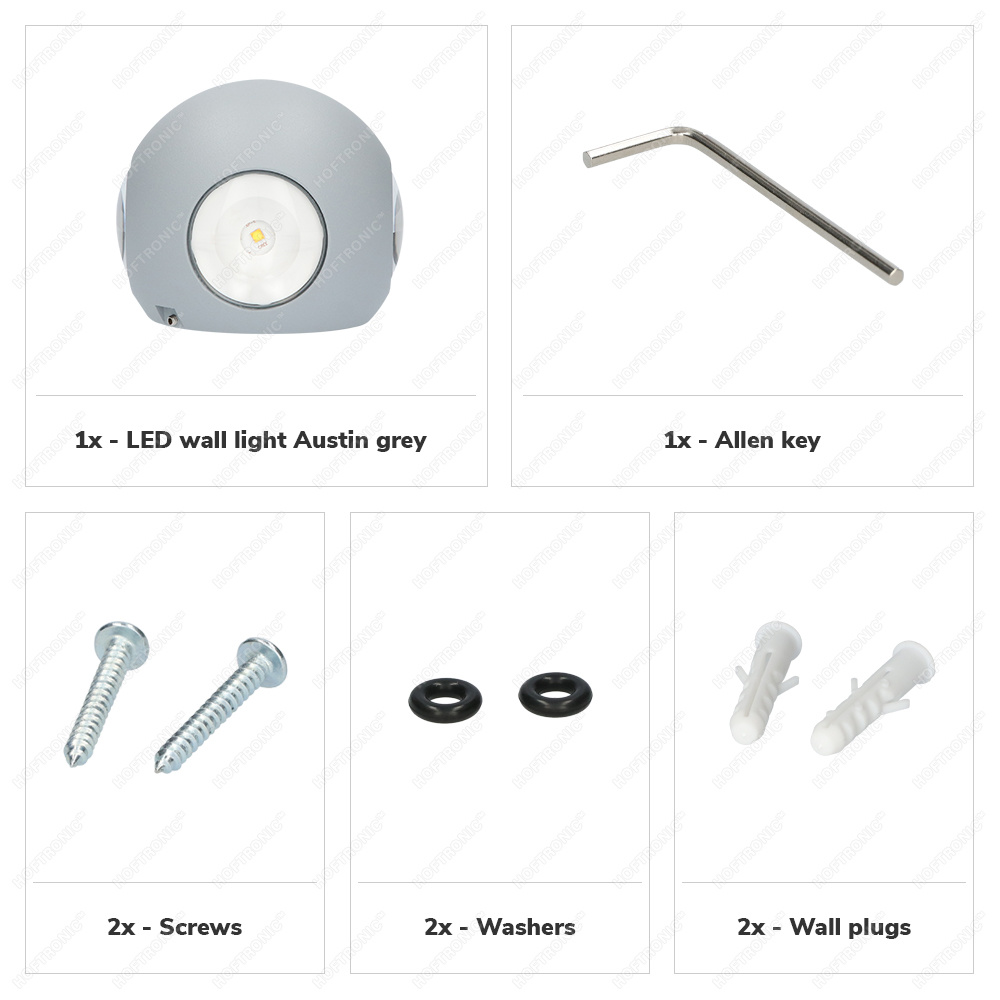 Austin LED wandlamp - 3000K warm wit - Rondom verlicht - Vierzijdig oplichtend - 4 watt - Up & down - Rond - Globe - Voor buiten en binnen - Grijs vo