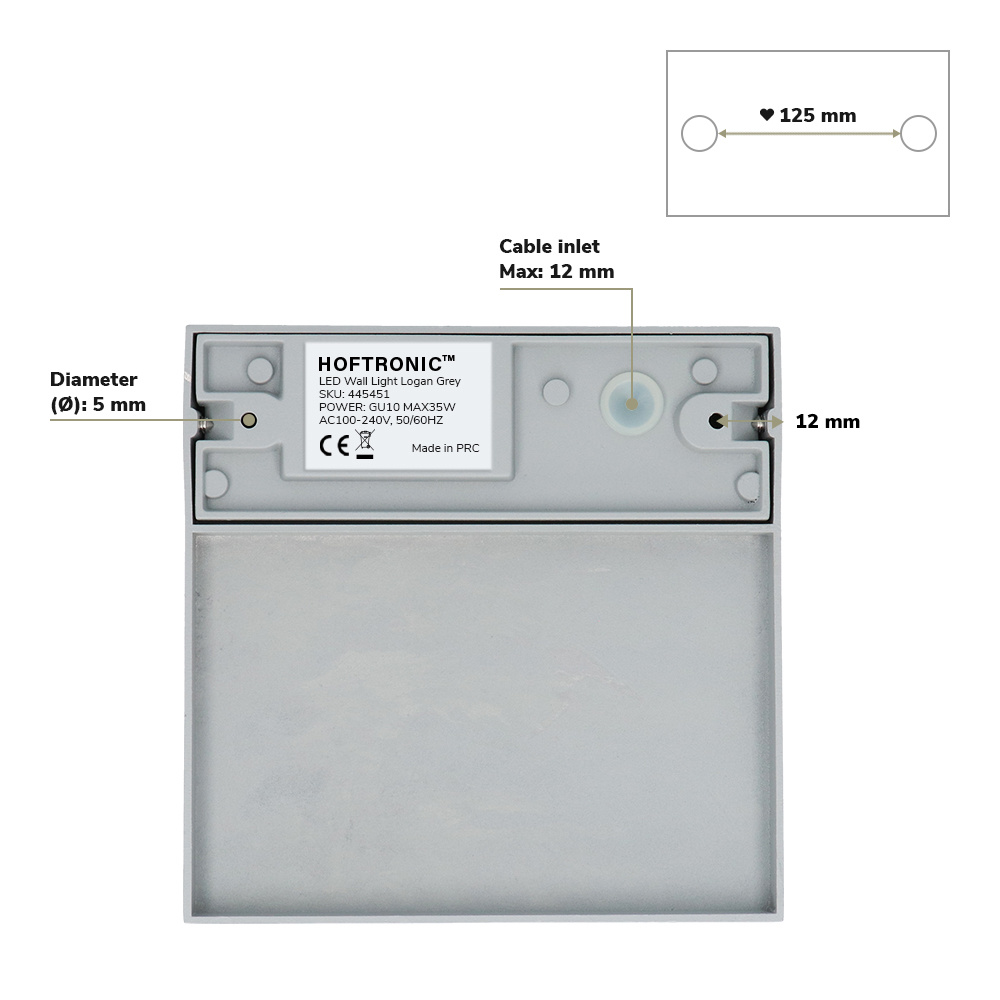 Dimbare LED Wandlamp Logan grijs 6 Watt 3000K IP54 spatwaterbestendig 3 jaar garantie voor binnen en buiten