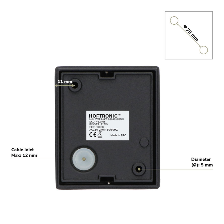 Kansas LED-Wandleuchte - IP65 - 3000K warmweiß - 7 Watt - Up & Down Licht - Würfel - Für den Außen- und Innenbereich - Schwarz