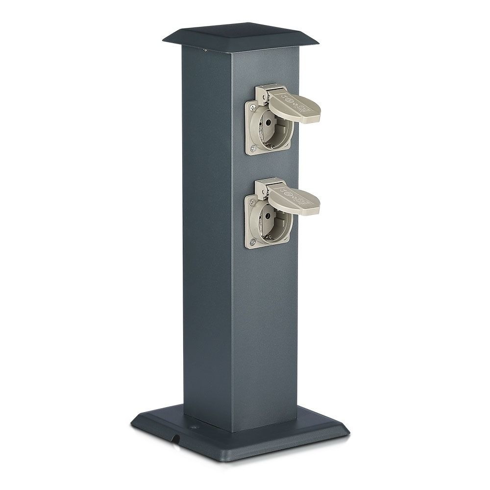Outdoor socket pole dark grey IP44 4 sockets