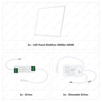 LED Panel - Dimmable - 60x60 cm - 36 Watt - 4500lm (125lm/W) - 4000K - Flicker-free - 5 year warranty
