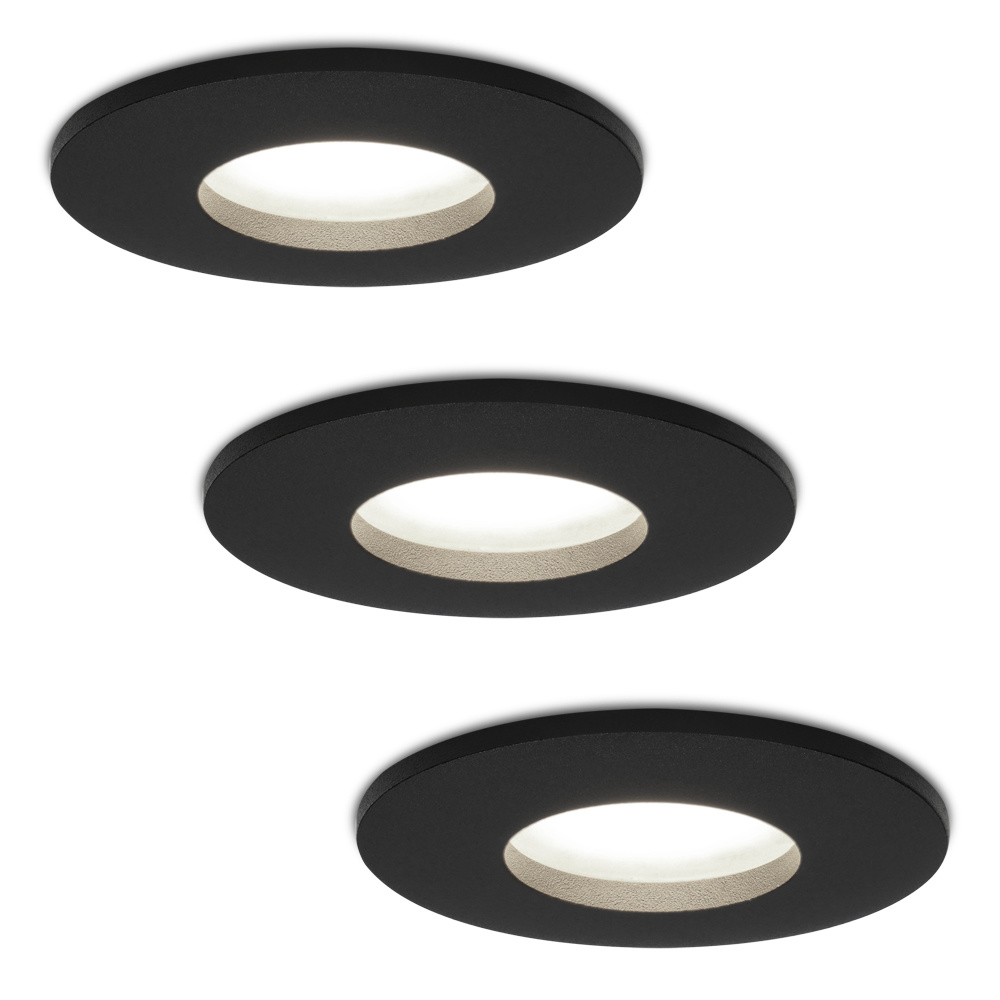 HOFTRONIC Set van 3 stuks dimbare LED inbouwspots Porto met 5 Watt 6400K spot IP44 Zwart