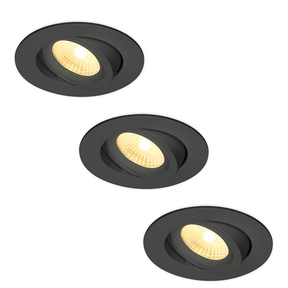 HOFTRONIC™ Set van 3 LED Inbouwspots Salerno zwart 8 Watt 2700K IP44 kantelbaar