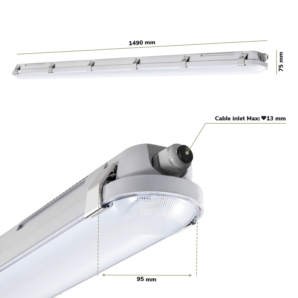 F04 IP66 LED Feuchtraumleuchte mit 60W 150 Sensor cm Bewegungsmelder