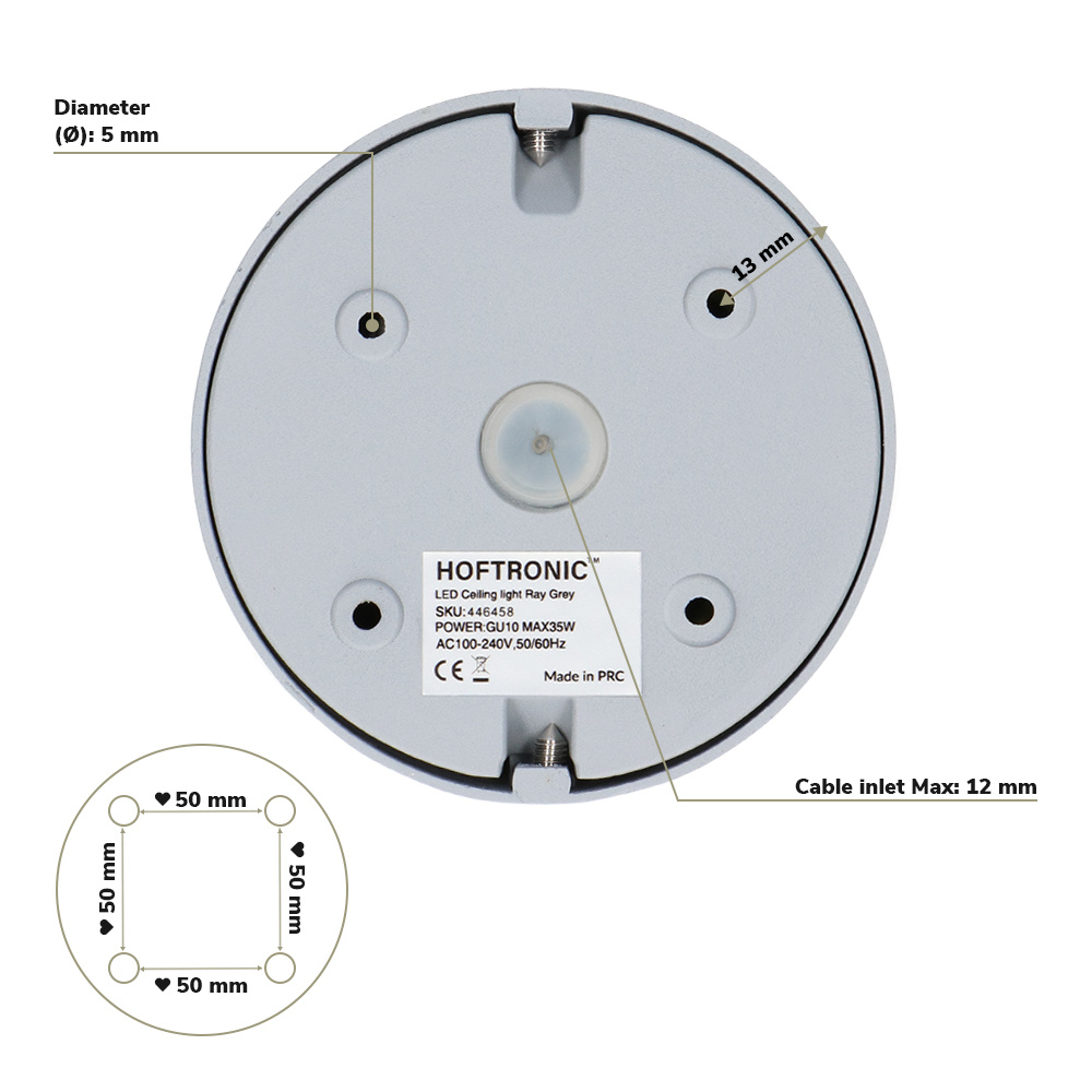 Dimbare LED Opbouwspot/plafondspot Ray Grijs 5W 6000K IP20 kantelbaar
