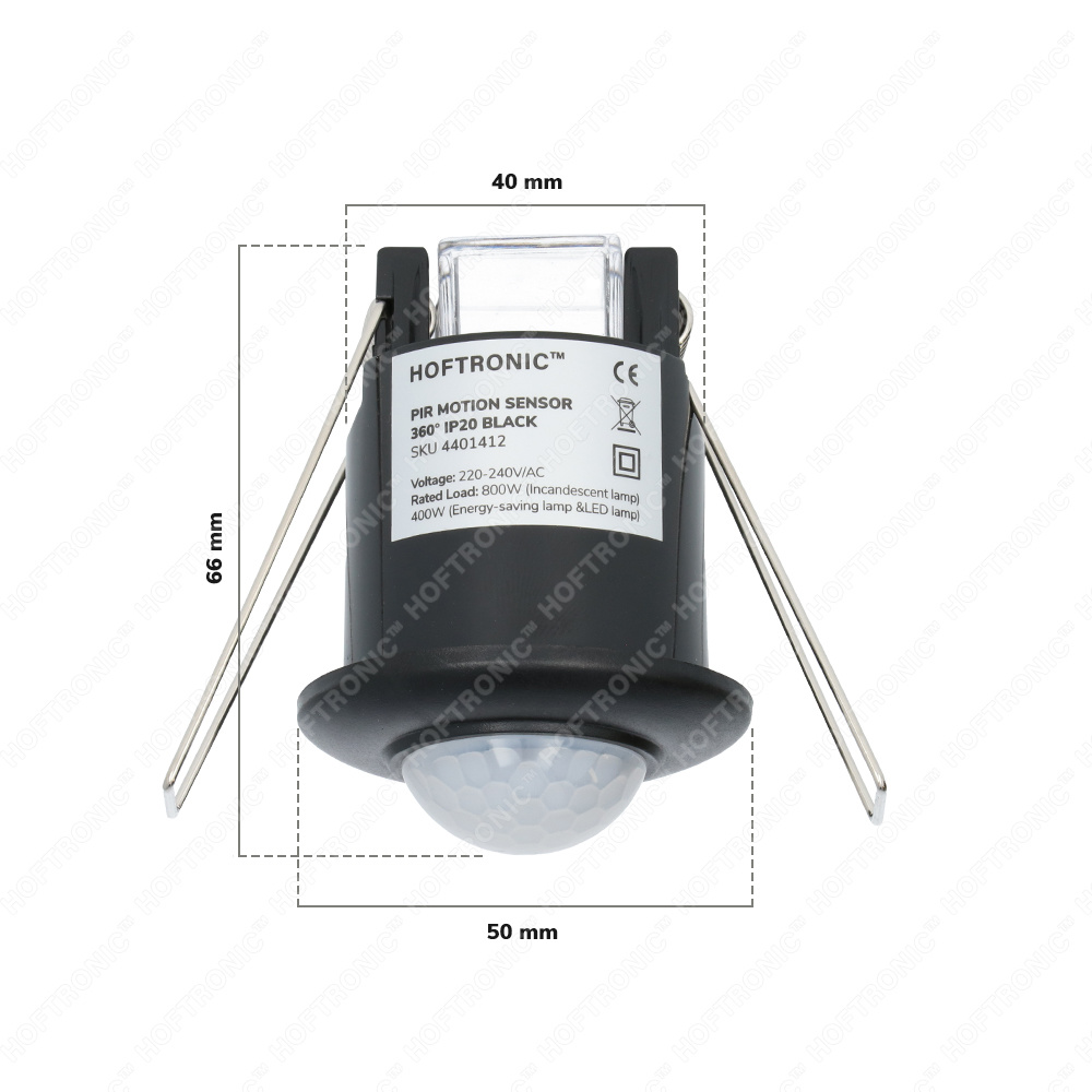 PIR bewegingssensor met schemerschakelaar- 360° - bereik 6 meter - Maximaal 300 Watt - IP20 - inbouw - zwart