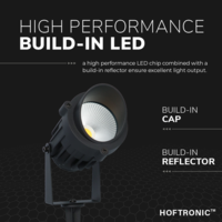 LED pin spot Renzo cap - 15 Watt - Warm white 3000K - IP65 Waterproof - Black