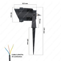 Set of 9 modern black LED pin spot Lenzo with hood - 10 Watt - Warm white 3000K - IP65 Waterproof ideal as garden lighting