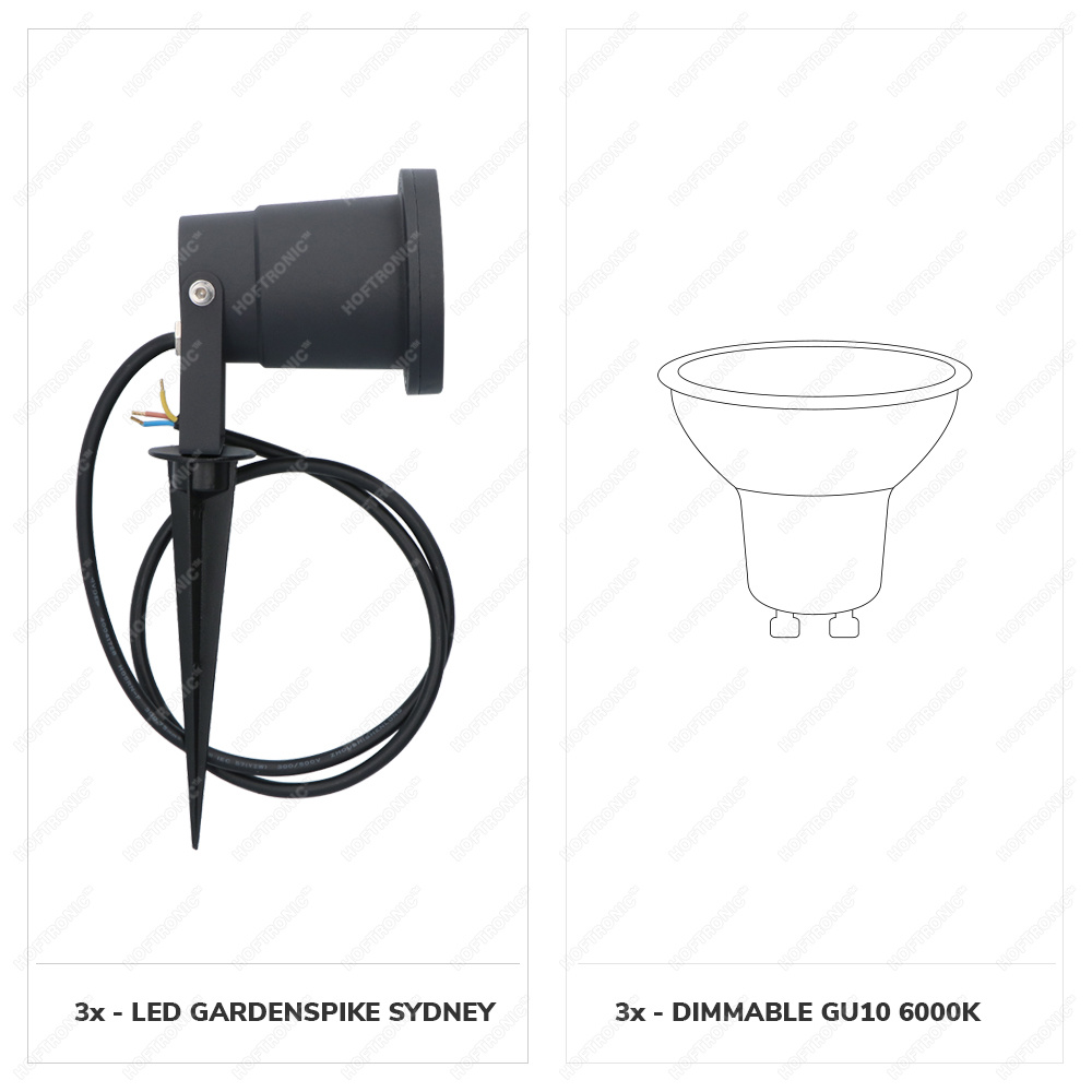 3x LED Prikspot zwart Sydney aluminium 5W 6000K IP65 Voor buitengebruik - Tuin spots, spots bodem buiten