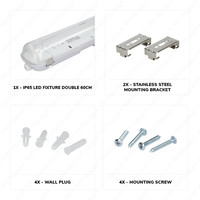 LED Wannenleuchte IP65 60 cm Edelstahlklammern Linkable Doppelversion