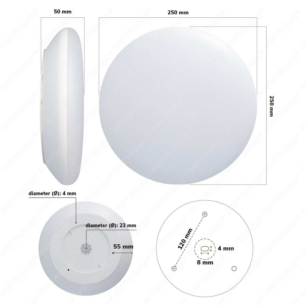 Dimmbare LED Deckenleuchte 12W 3 Lichtfarbe - 1200lm - IK10 - Ø25 cm