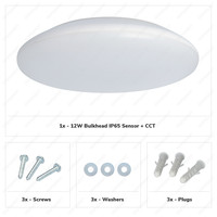 LED Bulkhead 25 cm - Plafondlamp met bewegingssensor - 12W 1300 Lumen - CCT - IK10 - Wit - IP65 Waterdicht