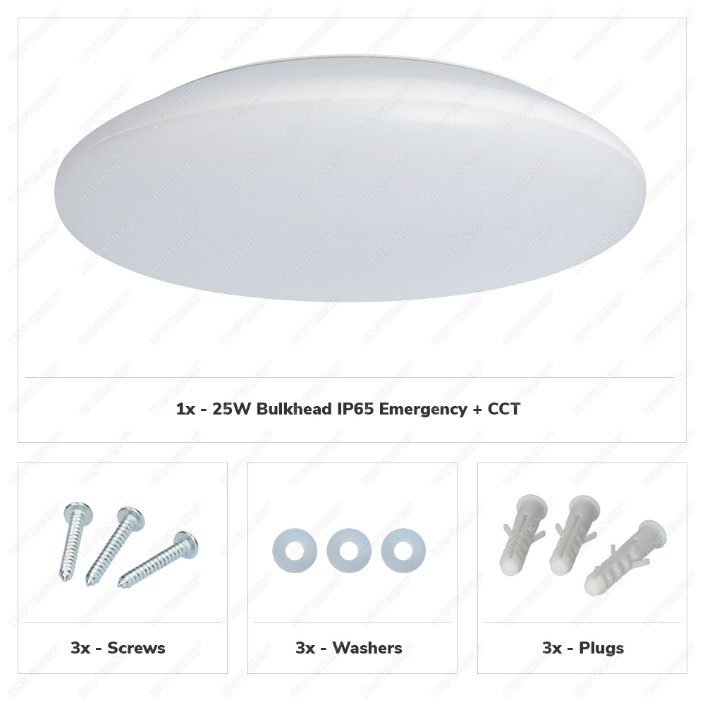 LED Bulkhead 38 cm - Plafondlamp met noodaccu - 25W 2600 Lumen - 6500K Daglicht wit - IK10 - Wit - IP65 Waterdicht