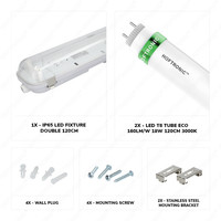 LED T8 TL armatuur IP65 120 cm 3000K 18W 5760lm 160lm/W incl. flikkervrije LED buizen koppelbaar