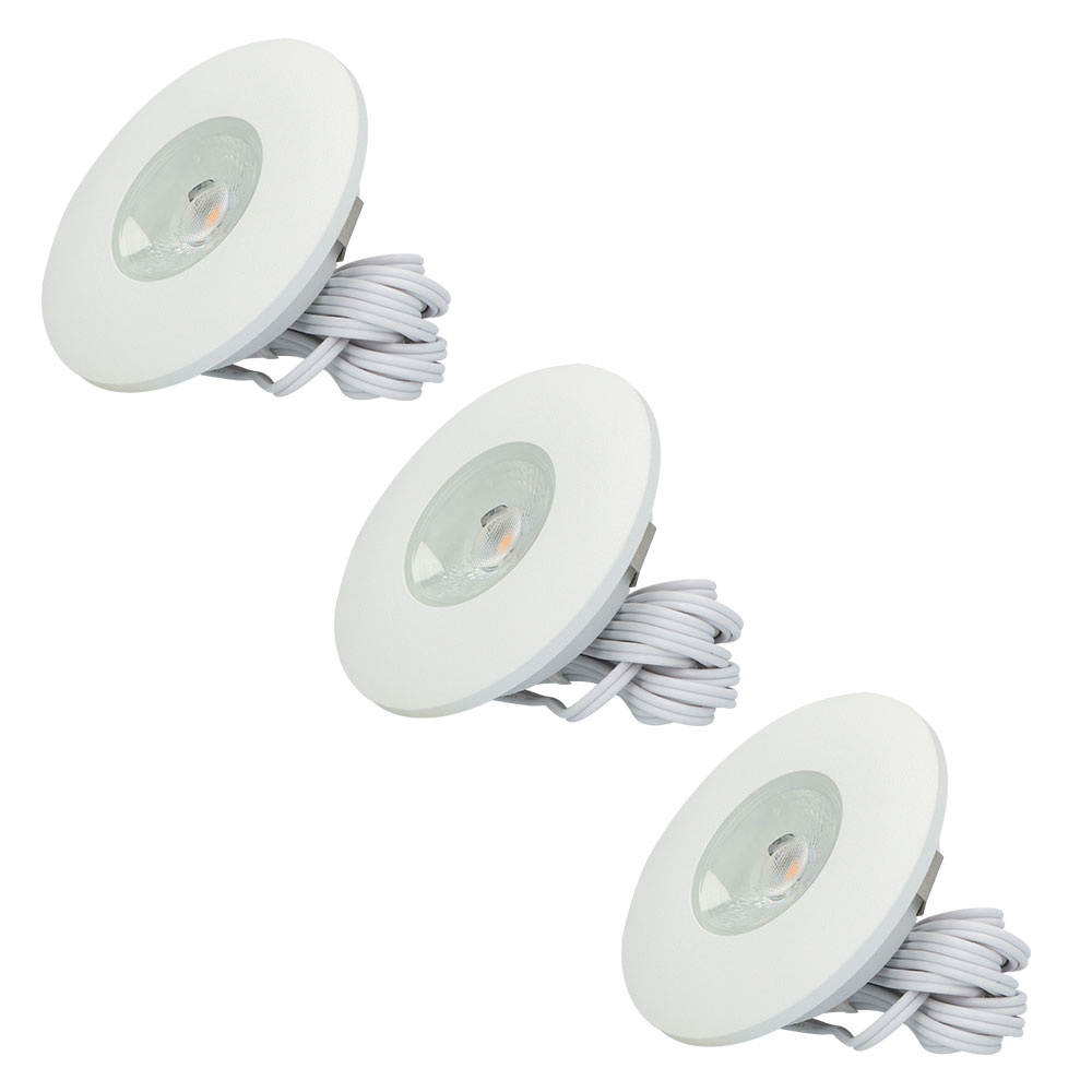 HOFTRONIC™ Set van 3 LED meubel inbouwspots Pavo wit 3 Watt 2700K 300lm Ultra dun 12 mm