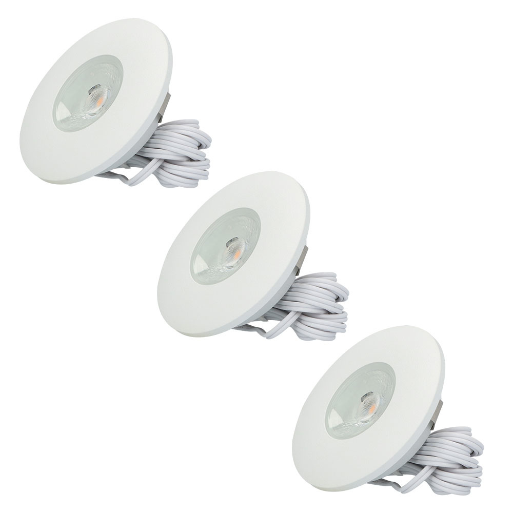 HOFTRONIC™ Set van 3 LED meubel inbouwspots Pavo wit 3 Watt 2700K 260lm Ultra dun 12 mm