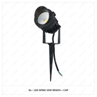 9er Renzo Cap LED Gartenstrahler mit Erdspieß - Modern schwarz - 10 Watt - Warmweiß 3000K - IP65 Wasserdicht
