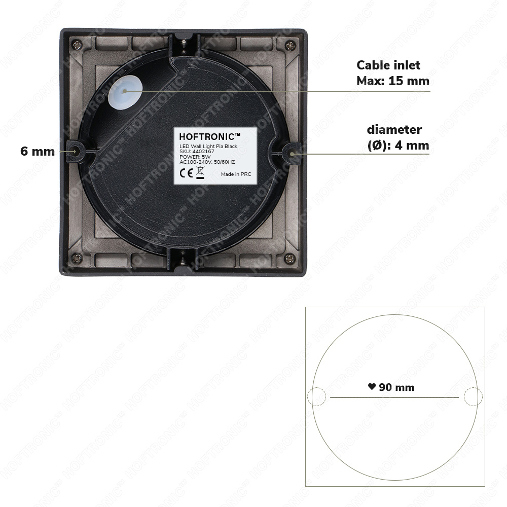 LED Wandlamp Pia zwart 6 Watt 3000K IP54 voor binnen en buiten