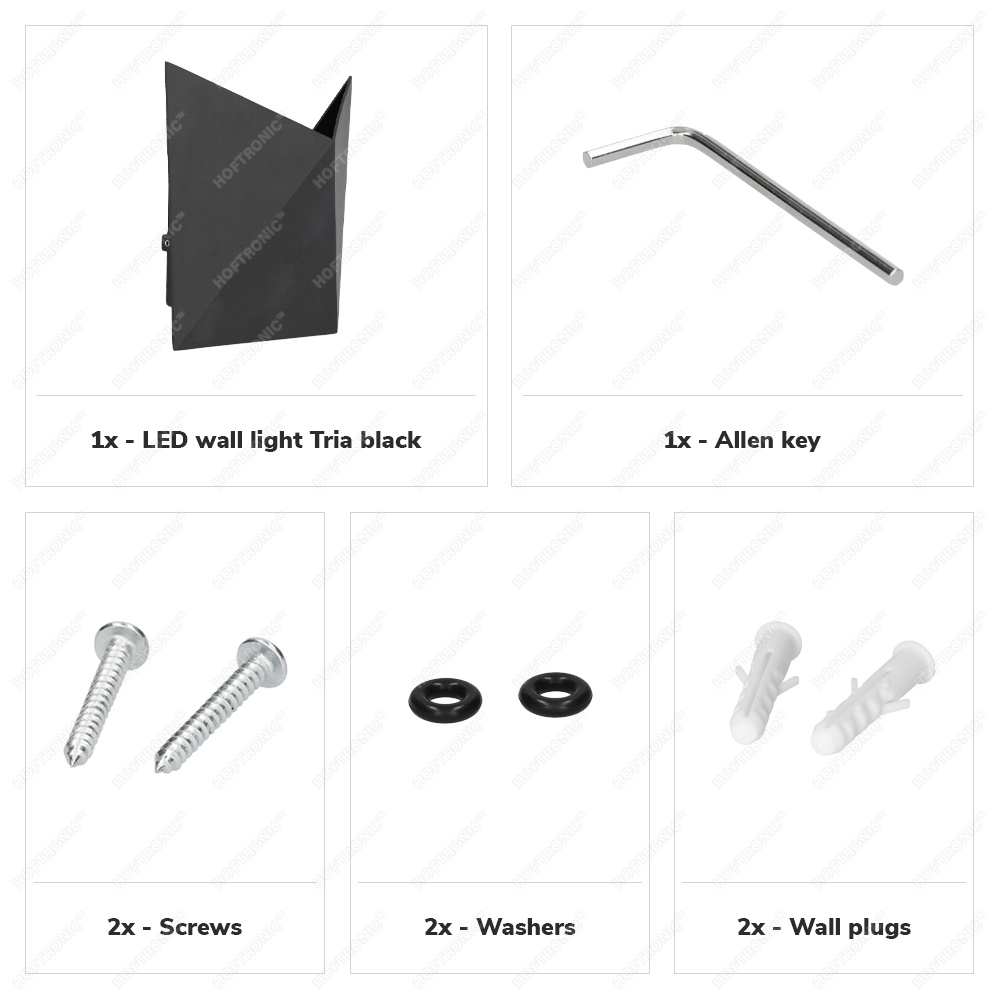 LED Wandlamp Tria zwart 7 Watt 3000K IP54 voor binnen en buiten